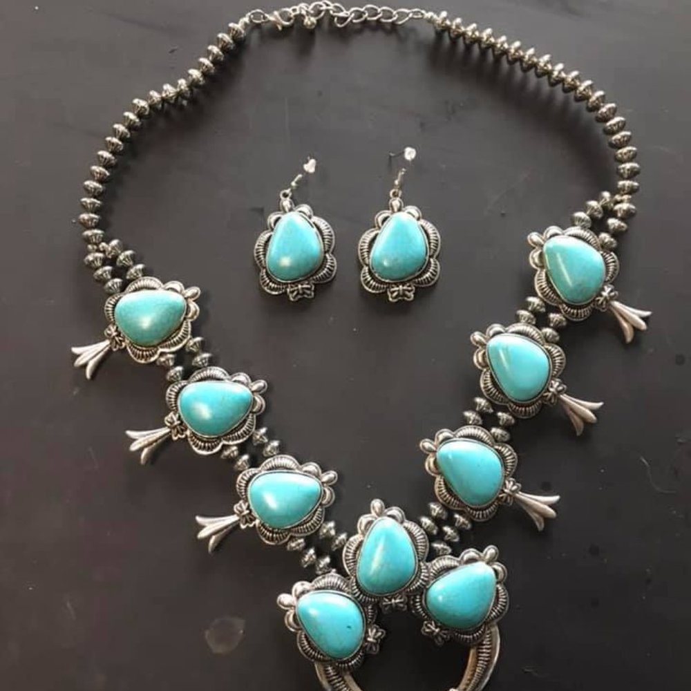 Faux Turquoise Squash and Earrings